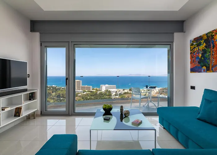 Rhodes Skyline With Out Door Jacuzzi Sea View A2 إكْسِيا